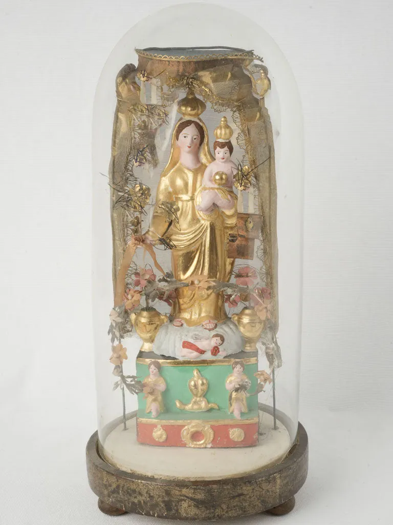 Late 19th Century Terracotta Santibelli Statue under Glass Dome -Vierge d'Accouchée 18"