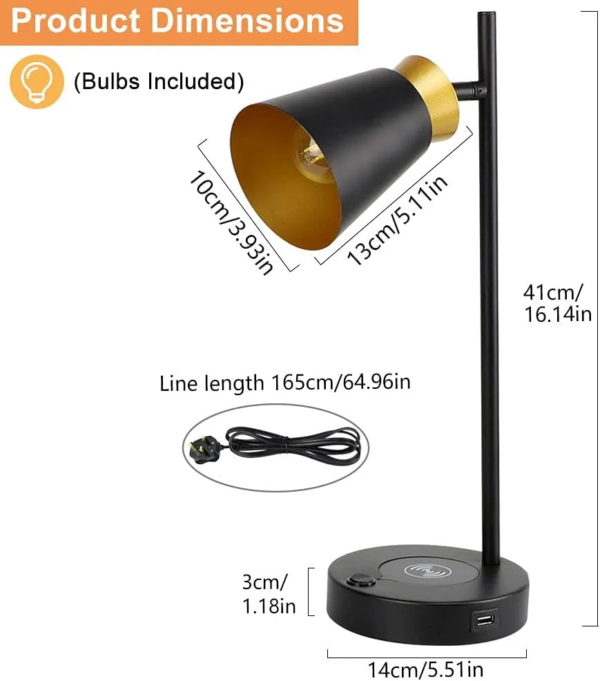 LED Desk Lamp, 5W E14 Table Lamp with Wireless Charger and USB Charging Port