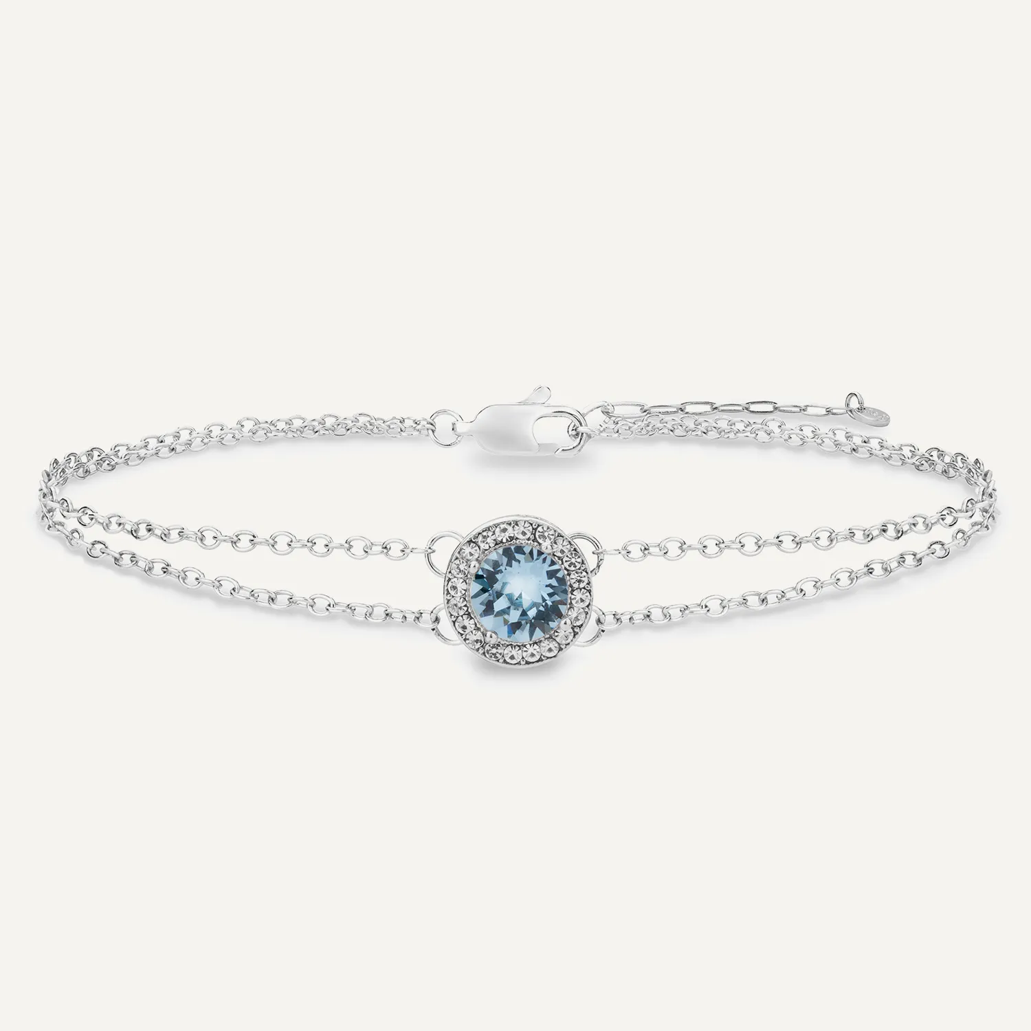 March Aquamarine-Colour Birthstone Clasp Bracelet In Silver-Tone