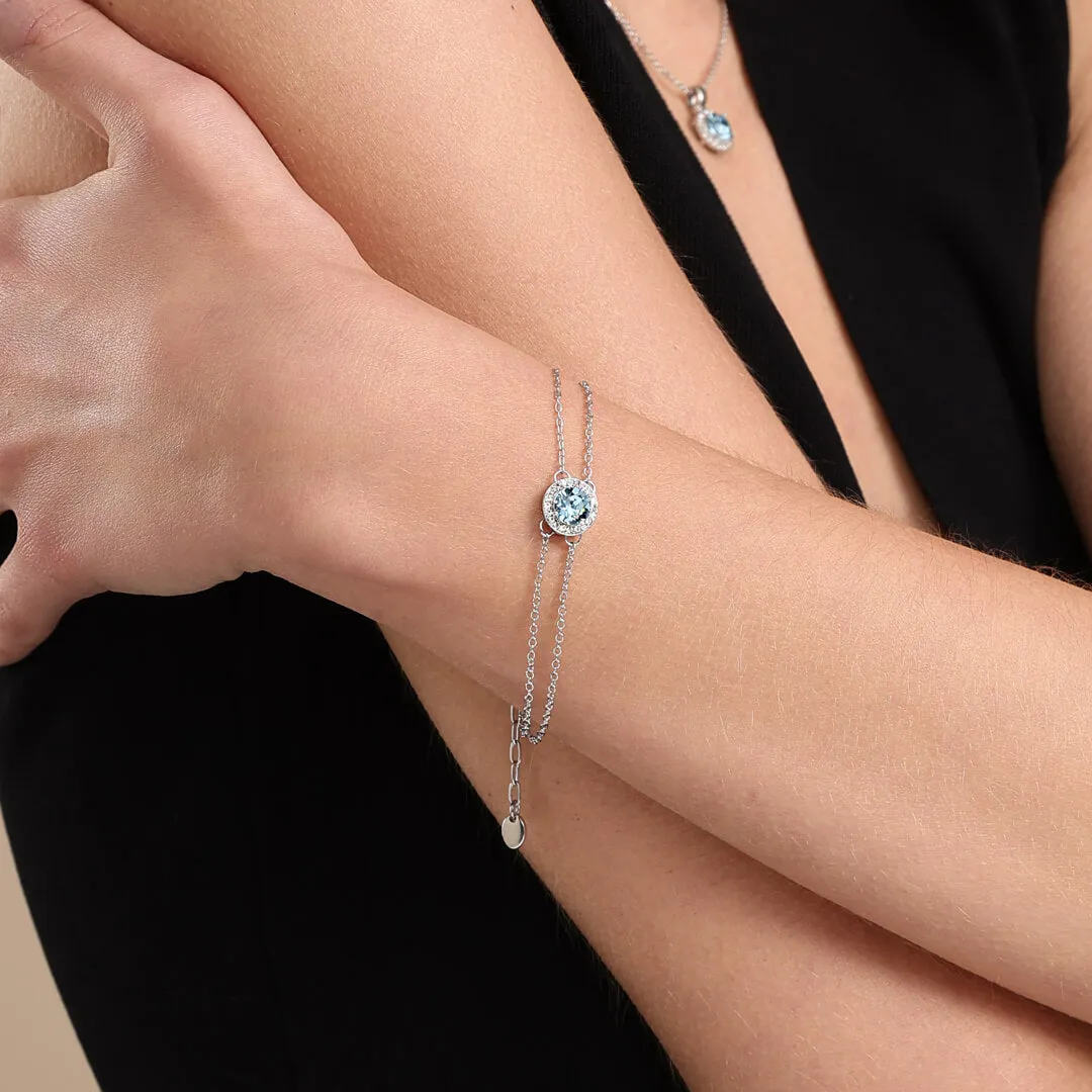 March Aquamarine-Colour Birthstone Clasp Bracelet In Silver-Tone