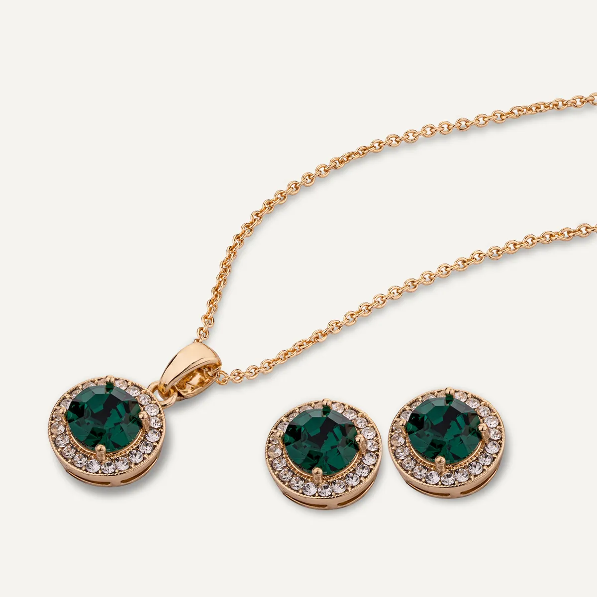 May Emerald-Colour Birthstone Necklace & Earring Set In Gold-Tone