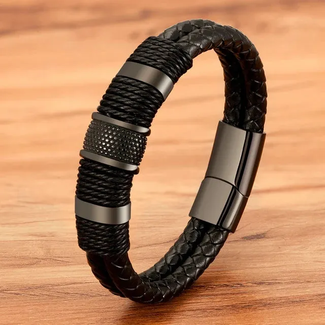 Men's Double Layer Woven Leather Bracelet