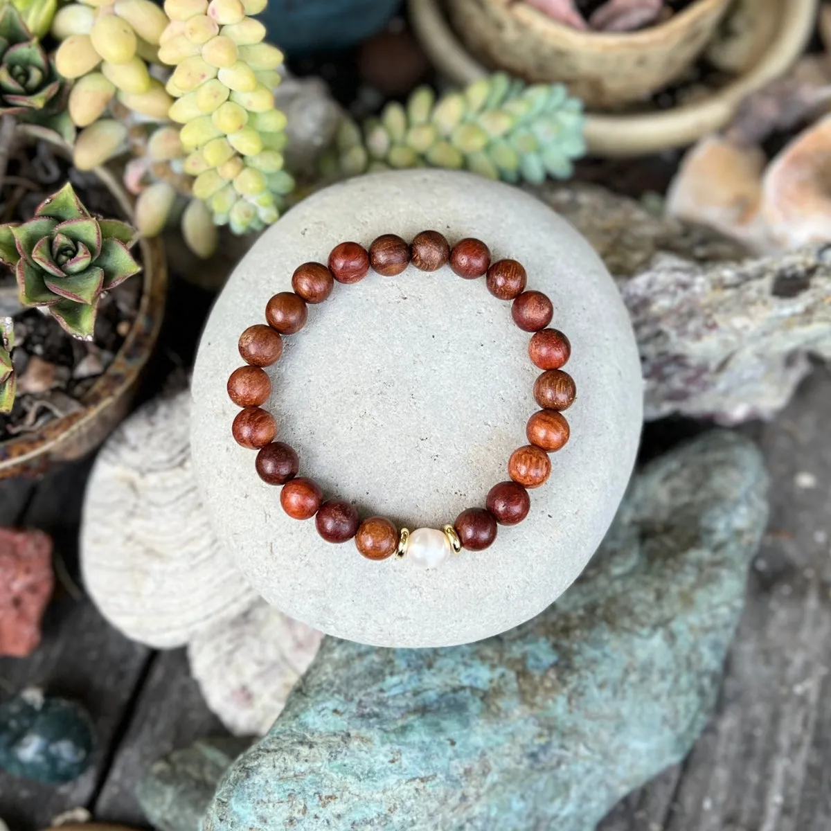 My Sanctuary - Meditation Mala Wood and Pearl Bracelet