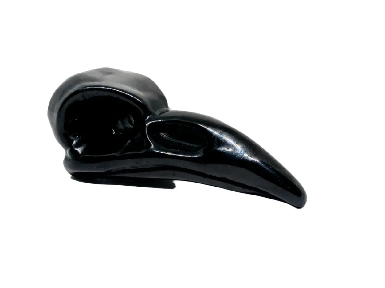 Obsidian Crystal Raven Carving