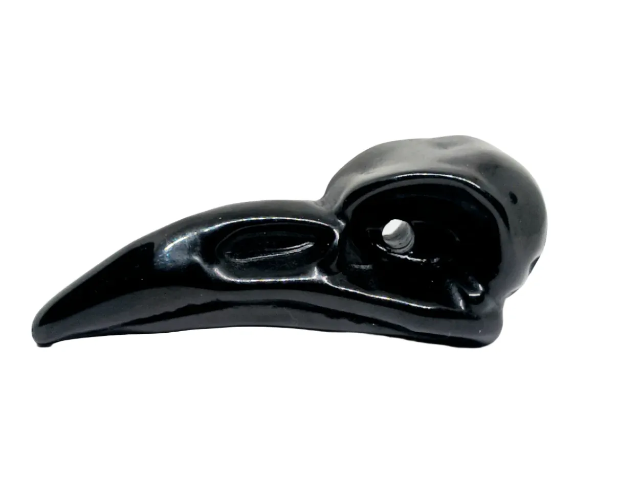 Obsidian Crystal Raven Carving