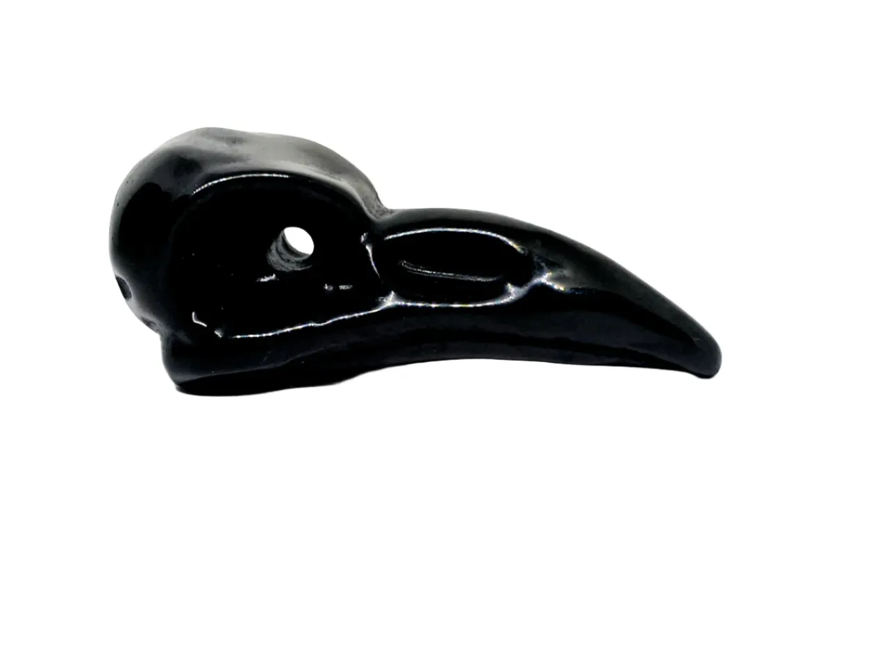 Obsidian Crystal Raven Carving