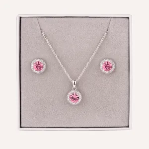 October Tourmaline-Colour Birthstone Necklace & Earring Set In Silver-Tone