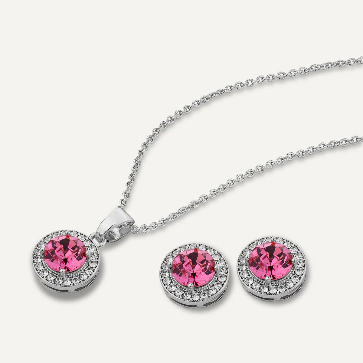 October Tourmaline-Colour Birthstone Necklace & Earring Set In Silver-Tone