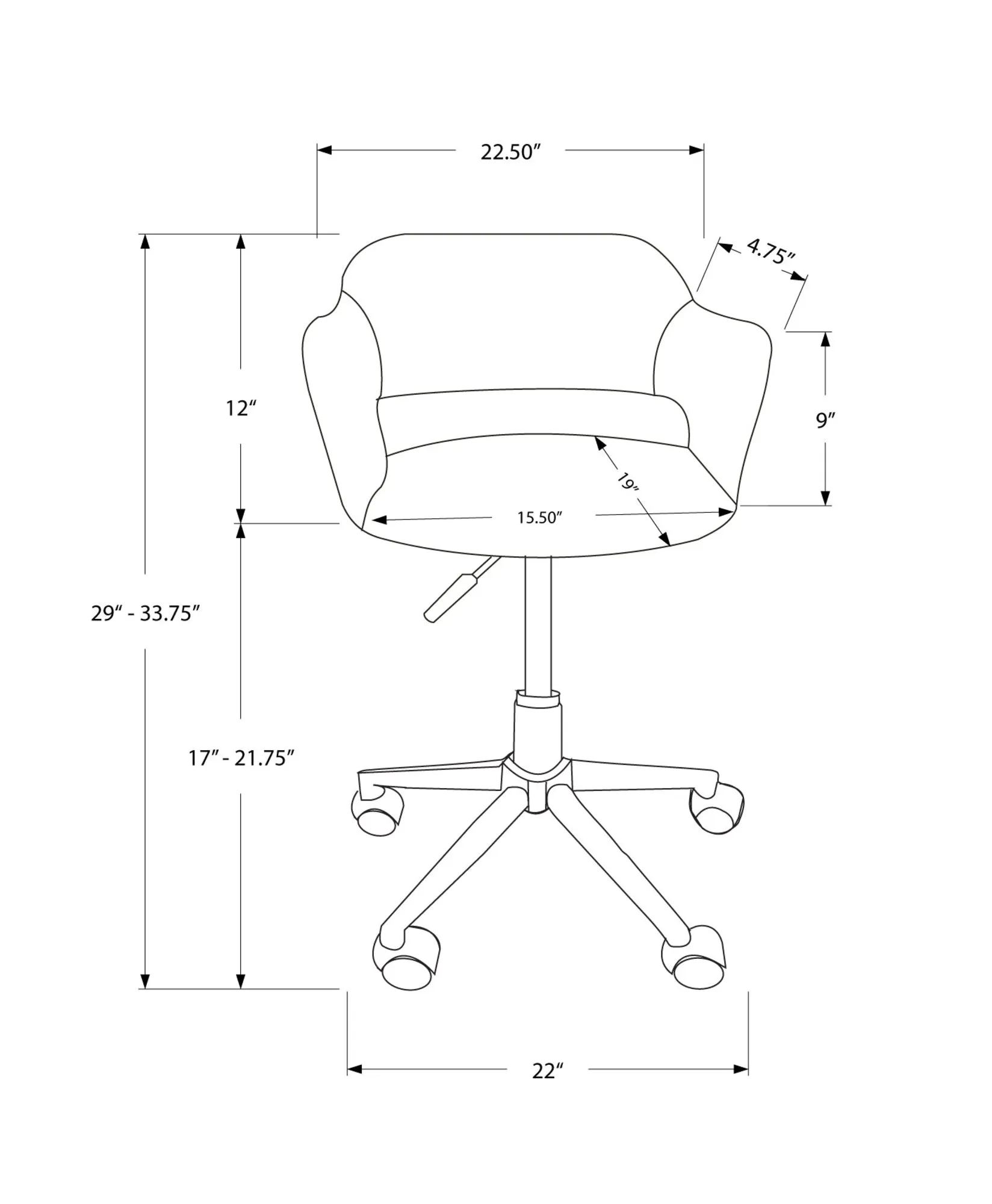 Office Chair - Black / Chrome Metal Hydraulic Lift Base