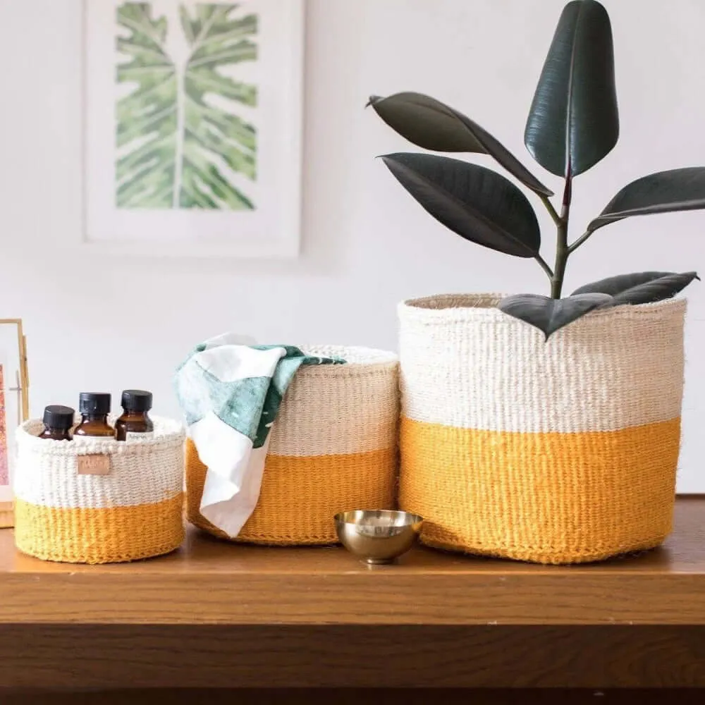 Orange Colour Block Sisal Basket