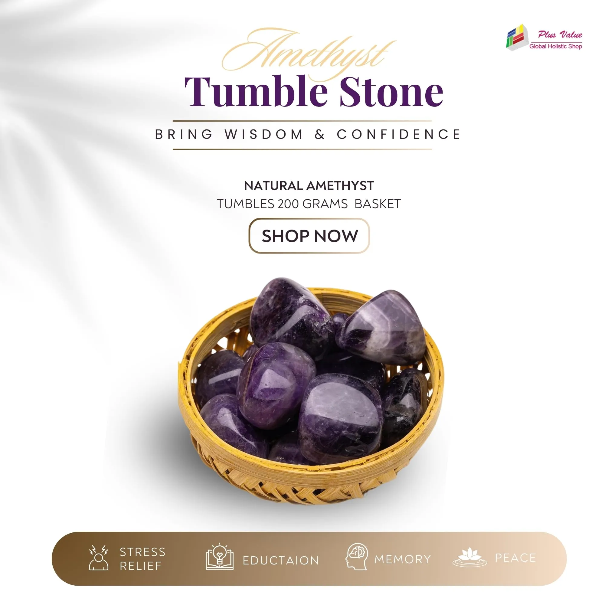 Plus Value Amethyst Tumbled Stone Reiki Healing Crystals (200 Grams, Purple)