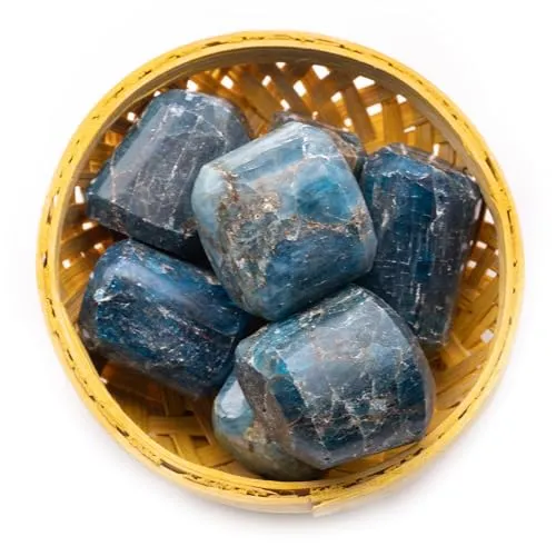 Plus Value Blue Apatite Tumbled Pebbles Stones for Vastu Feng Shui Chakra Aura Personal Reiki Healing Crystals (200 Grams, Basket)