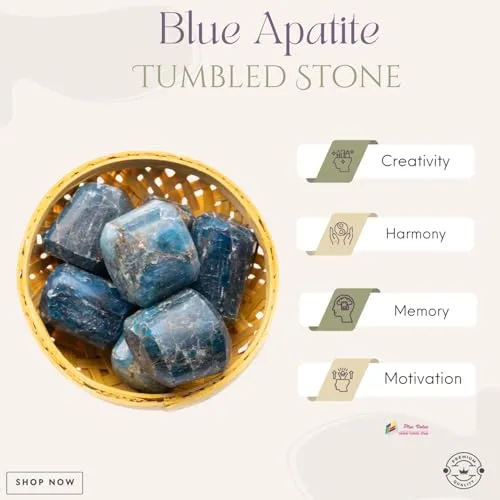 Plus Value Blue Apatite Tumbled Pebbles Stones for Vastu Feng Shui Chakra Aura Personal Reiki Healing Crystals (200 Grams, Basket)