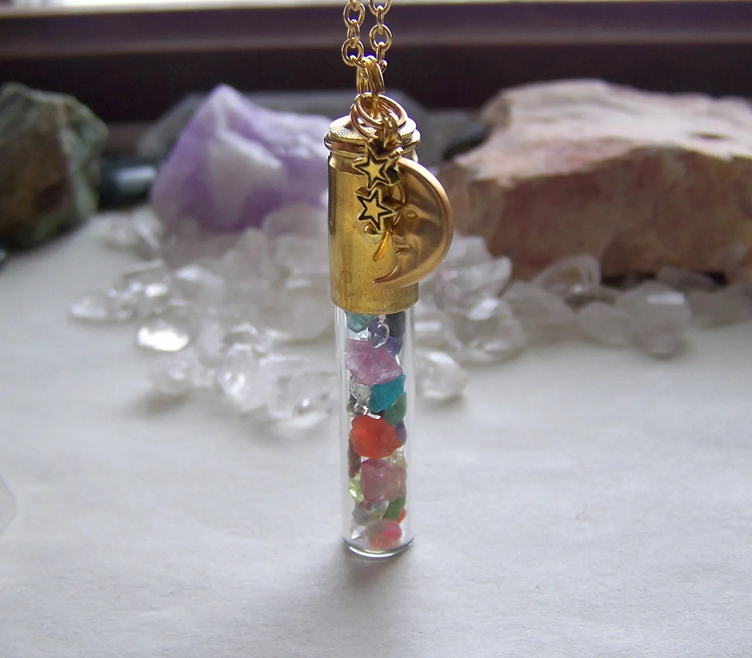 Rainbow Chakra Gemstone Keepsake Bullet Pendant