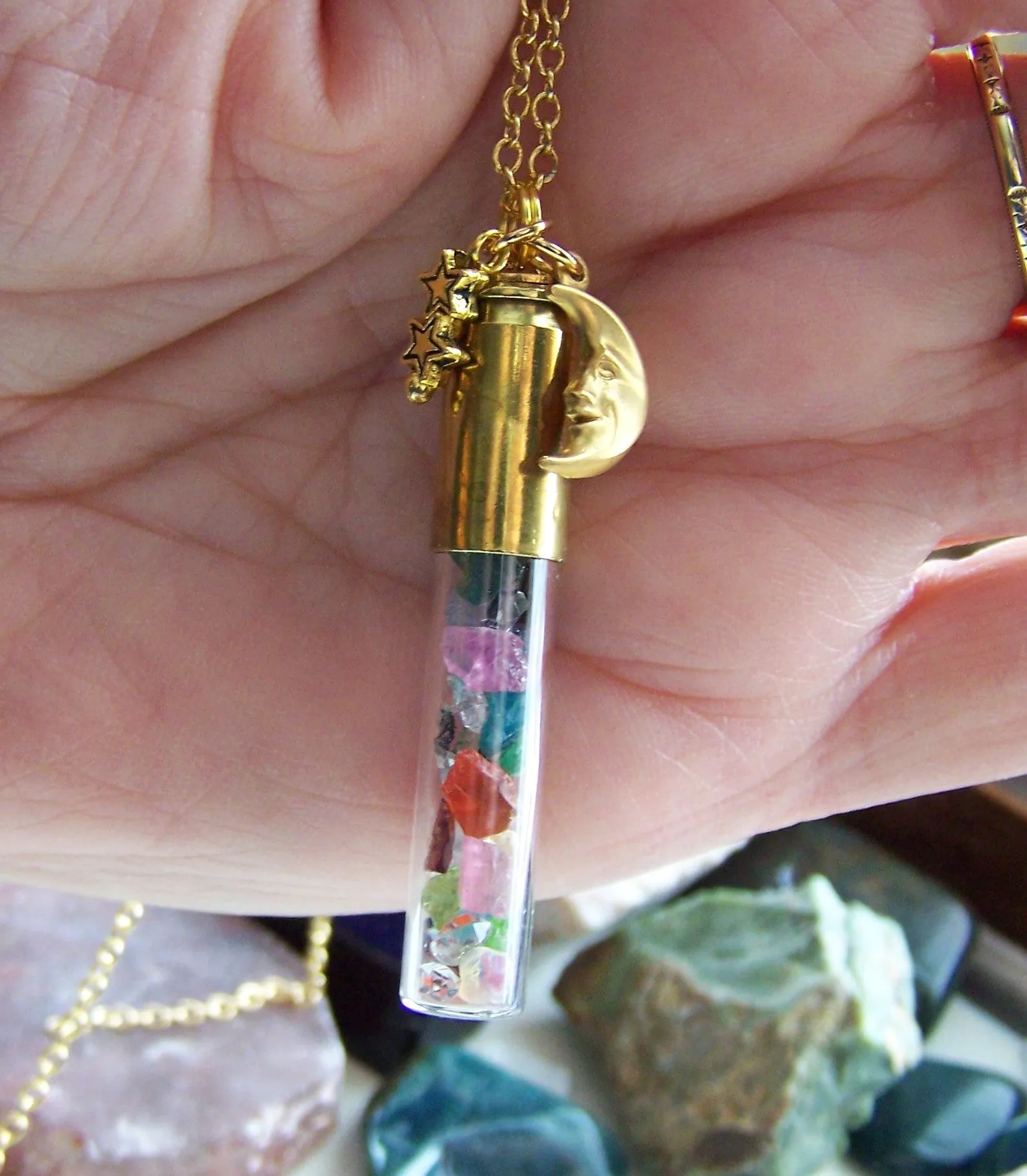 Rainbow Chakra Gemstone Keepsake Bullet Pendant