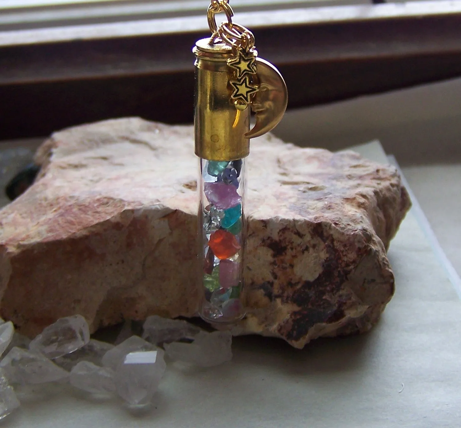 Rainbow Chakra Gemstone Keepsake Bullet Pendant