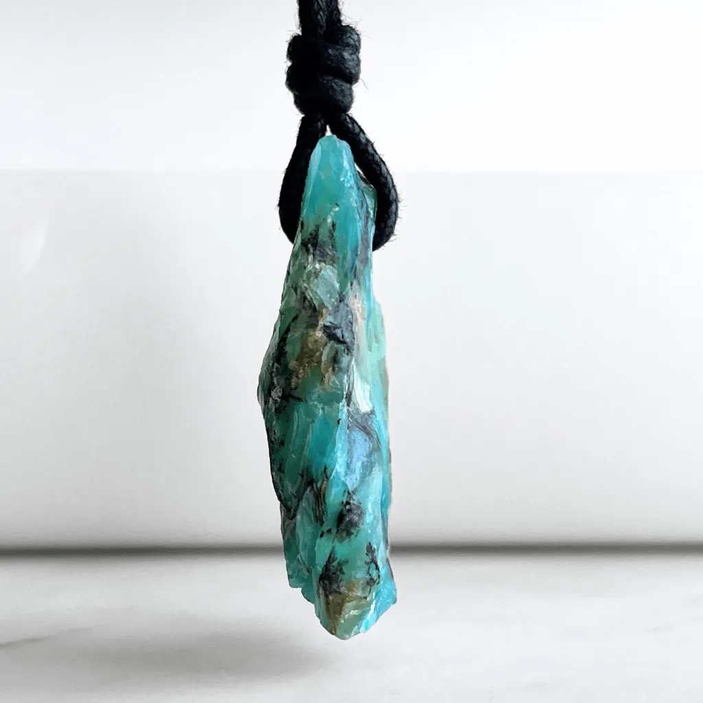 Raw Andean Blue Opal OOAK Gemstone Pendant Necklace - Tranquil Elegance