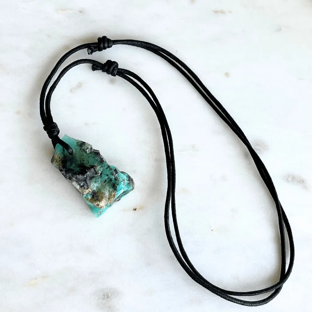 Raw Andean Blue Opal OOAK Gemstone Pendant Necklace - Tranquil Elegance