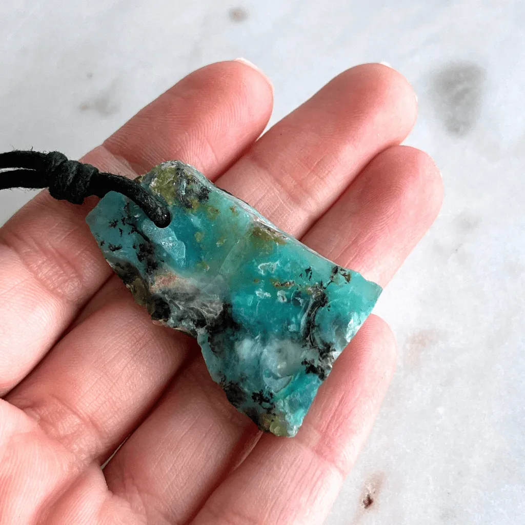 Raw Andean Blue Opal OOAK Gemstone Pendant Necklace - Tranquil Elegance