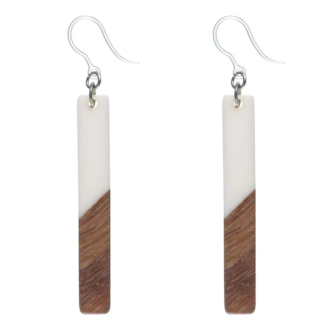 Rectangular Wooden Celluloid Dangles Hypoallergenic Earrings for Sensitive Ears Made with Plastic Posts