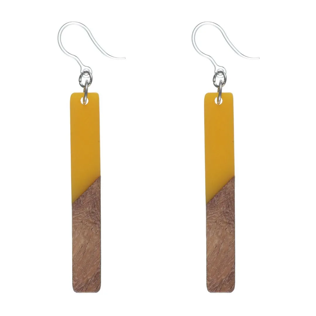 Rectangular Wooden Celluloid Dangles Hypoallergenic Earrings for Sensitive Ears Made with Plastic Posts