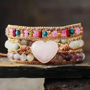 Romantic Pink Leather Wrap Bracelets