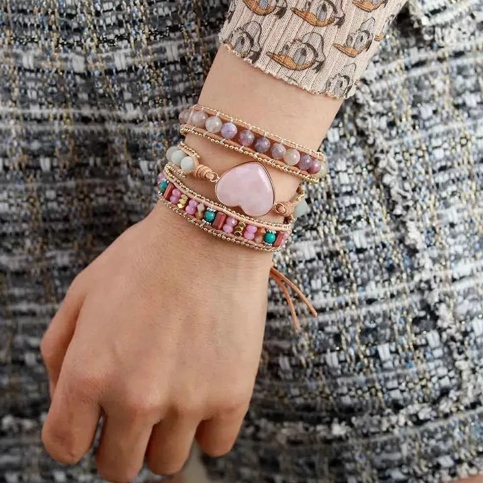 Romantic Pink Leather Wrap Bracelets