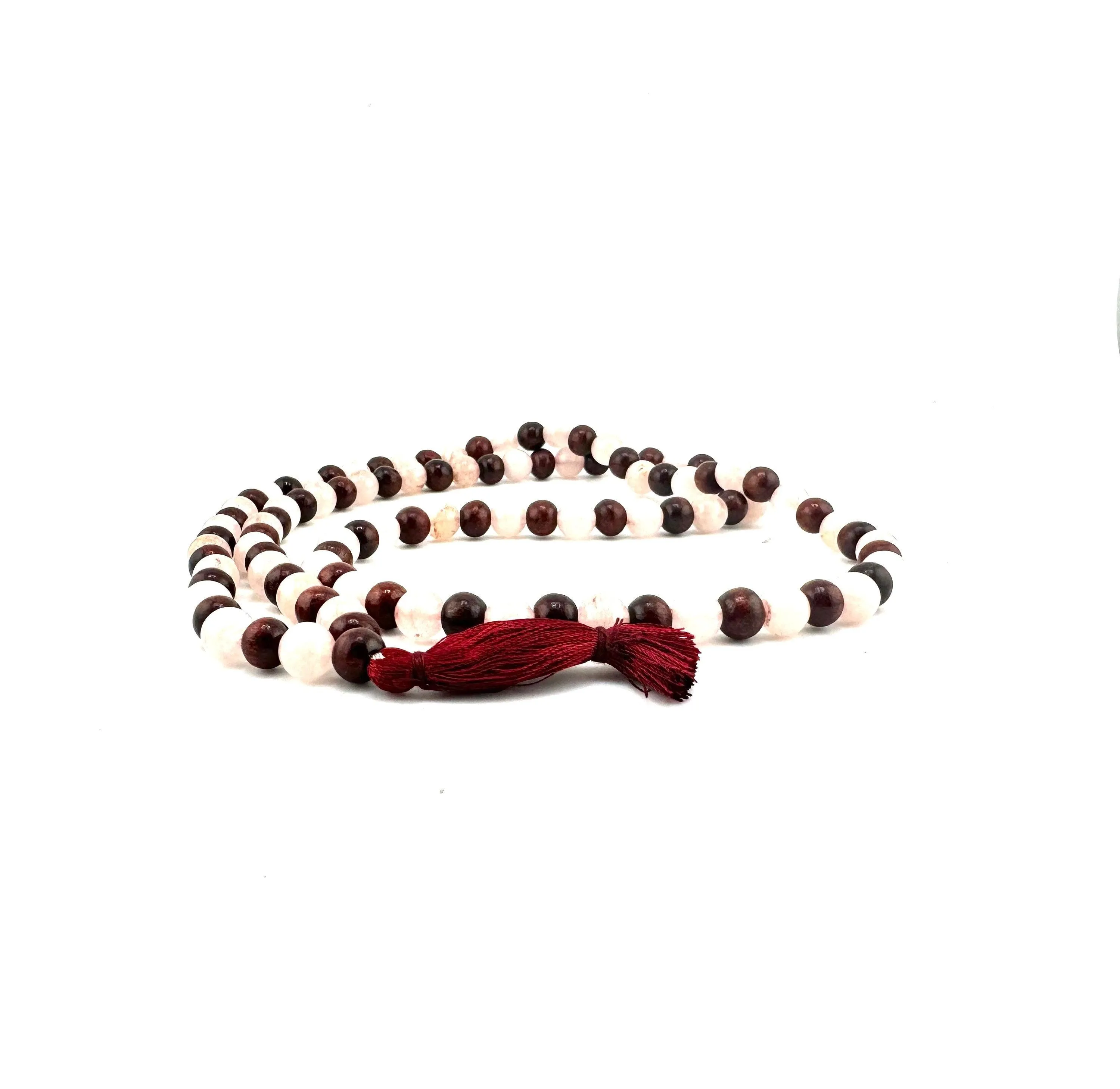 Rose Quartz & Red Sandalwood Prayer Mala - 8mm