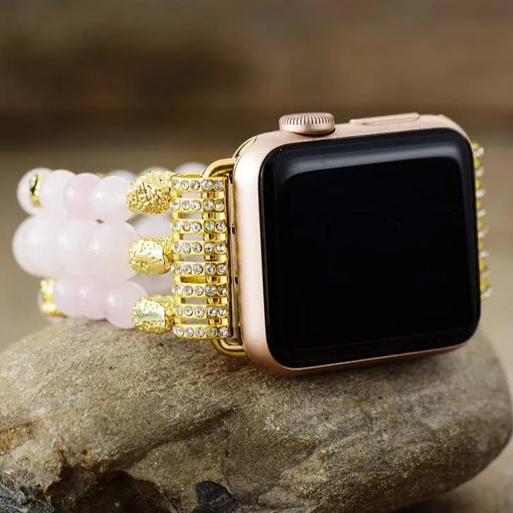 Rose Quartz Gold Beads Stretchy Apple Watch Band