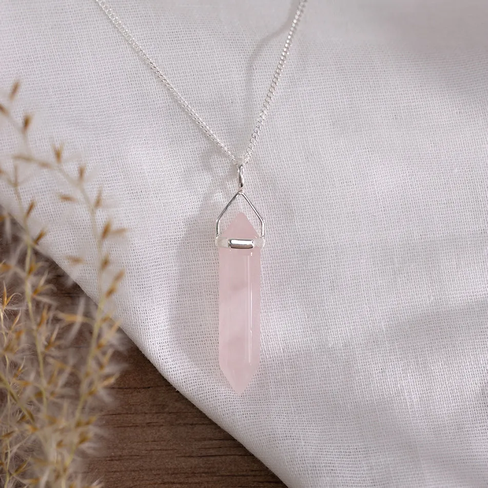 Rose Quartz Sterling Silver Point Pendant