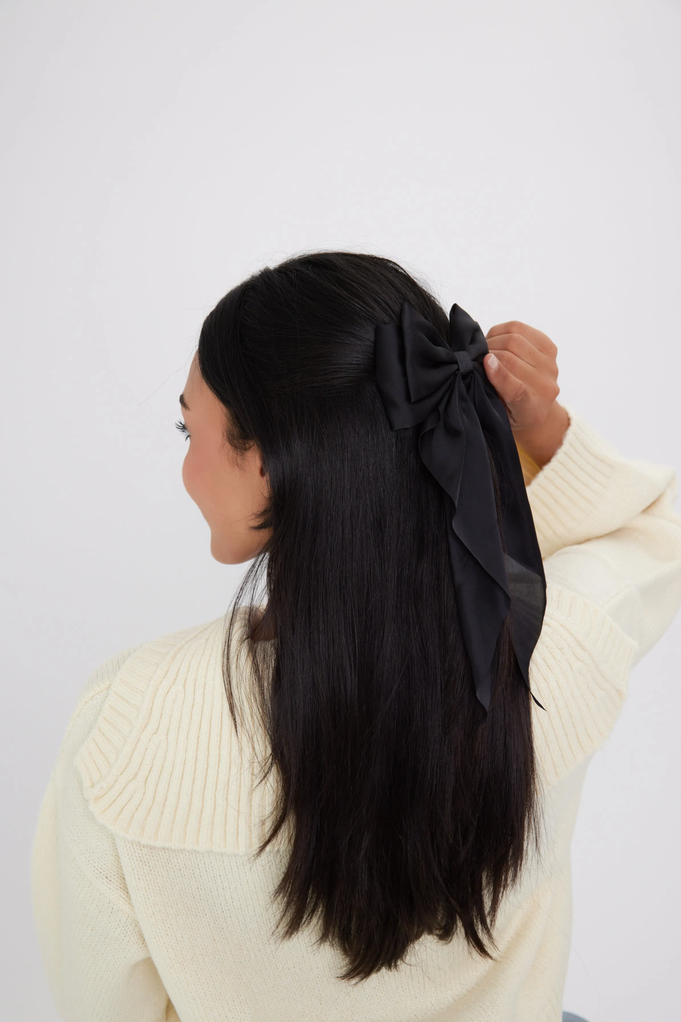 Satin Flowy Bow Clip in Black