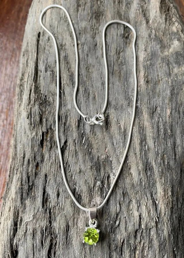 Solid Silver Peridot Pendant & Chain