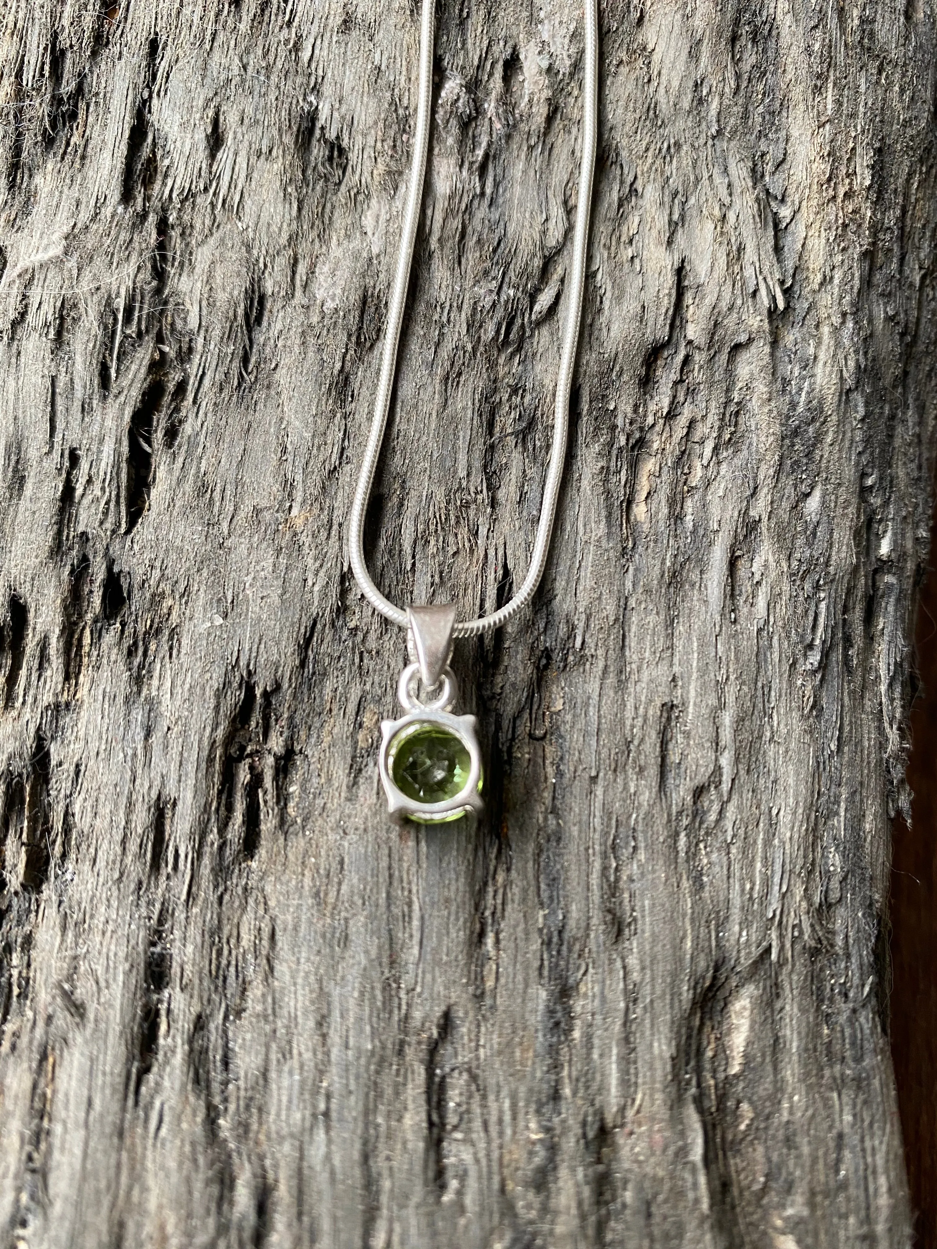 Solid Silver Peridot Pendant & Chain