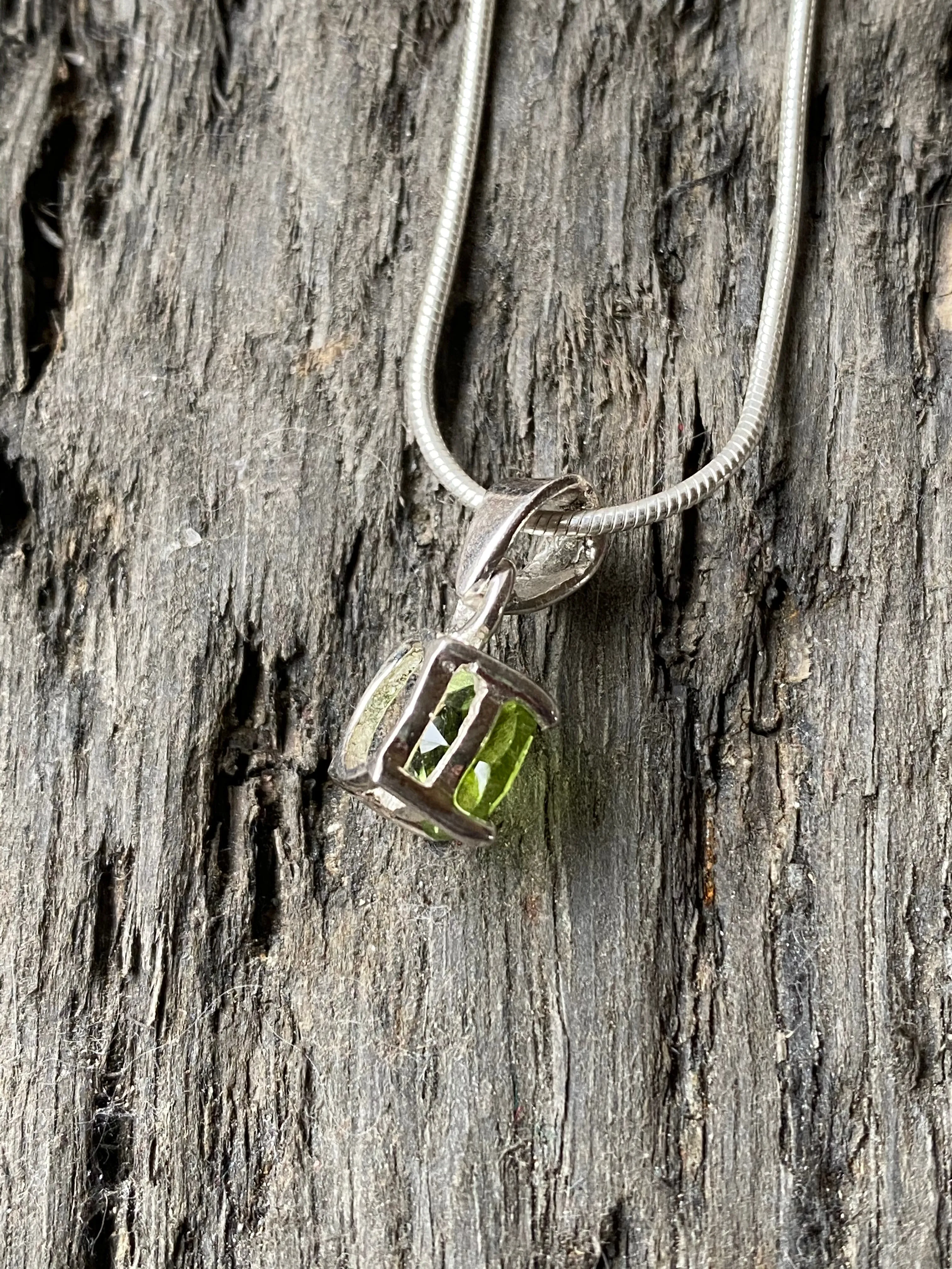 Solid Silver Peridot Pendant & Chain