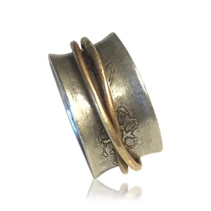 SR2 - Custom Sterling Silver Flower Etched with Brass Spinner Ring. Price May Vary