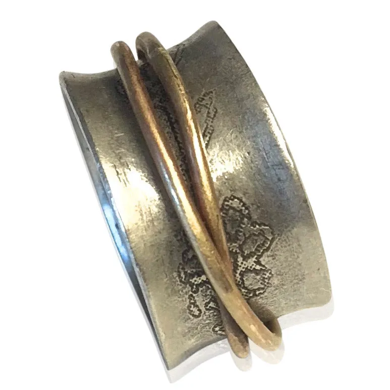 SR2 - Custom Sterling Silver Flower Etched with Brass Spinner Ring. Price May Vary