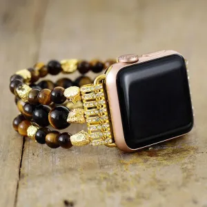 Tiger's Eye Gold Beads Stretchy Apple Watch Band