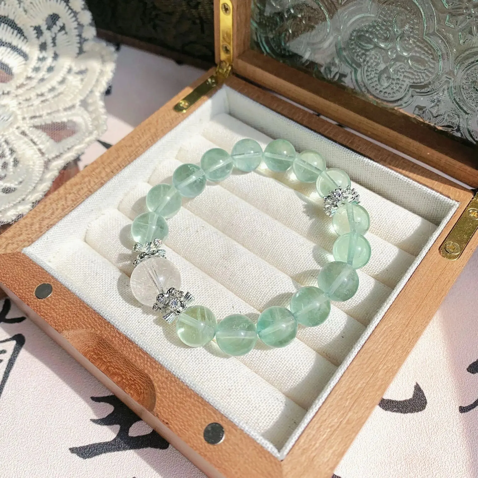 Tranquil Azeztulite and Green Fluorite Bracelet