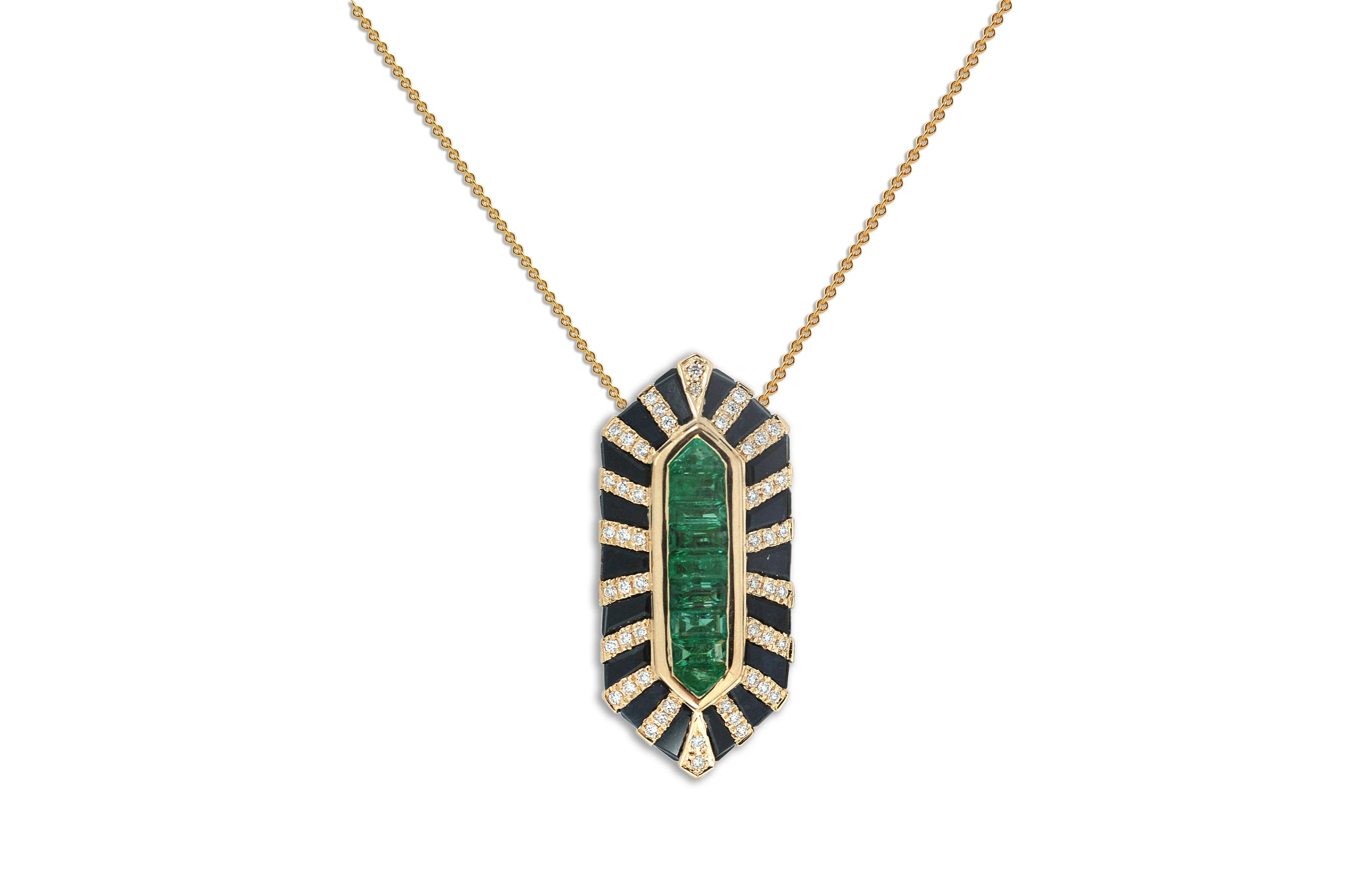 Twist Double Bullet Emerald Diamond Necklace