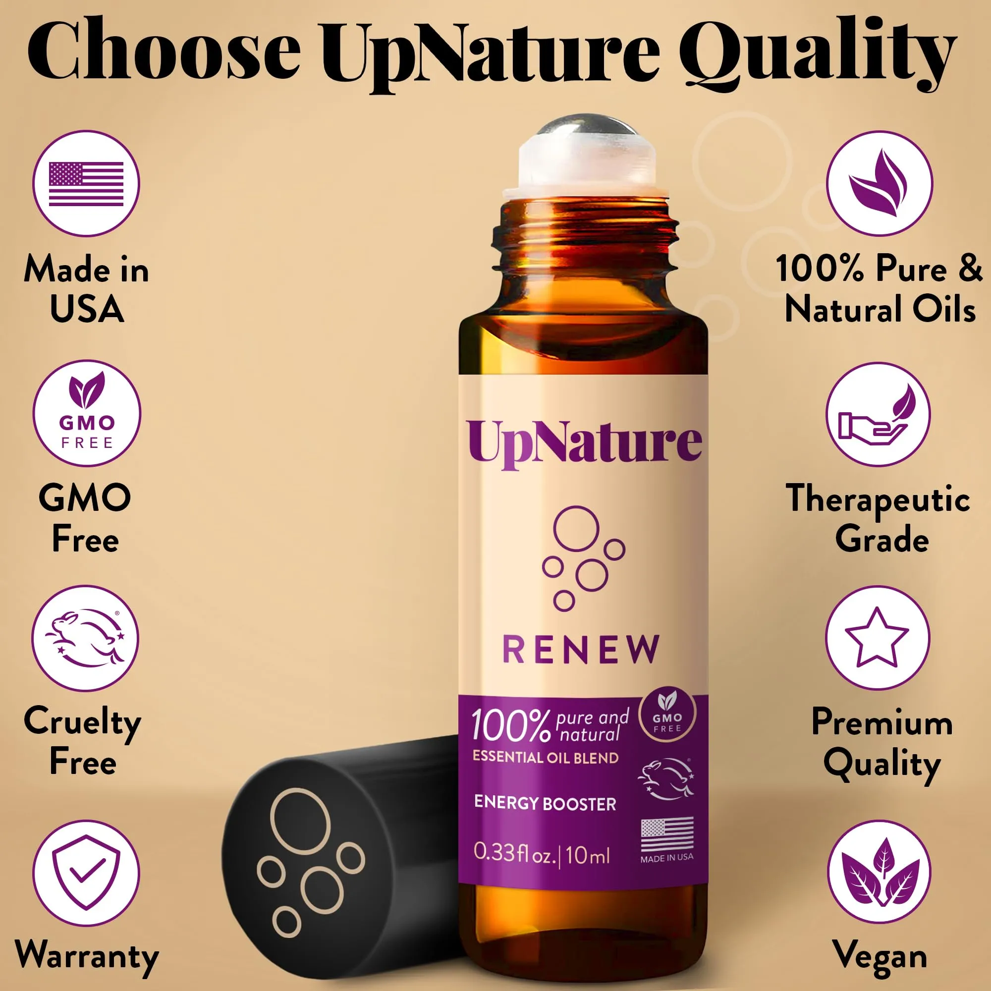 UpNature Renew Essential Oil Roll On Blend- 100% Natural Energy & Focus Booster - Essential Oils for Skin with Tea Tree, Lavender & Cedarwood Oil