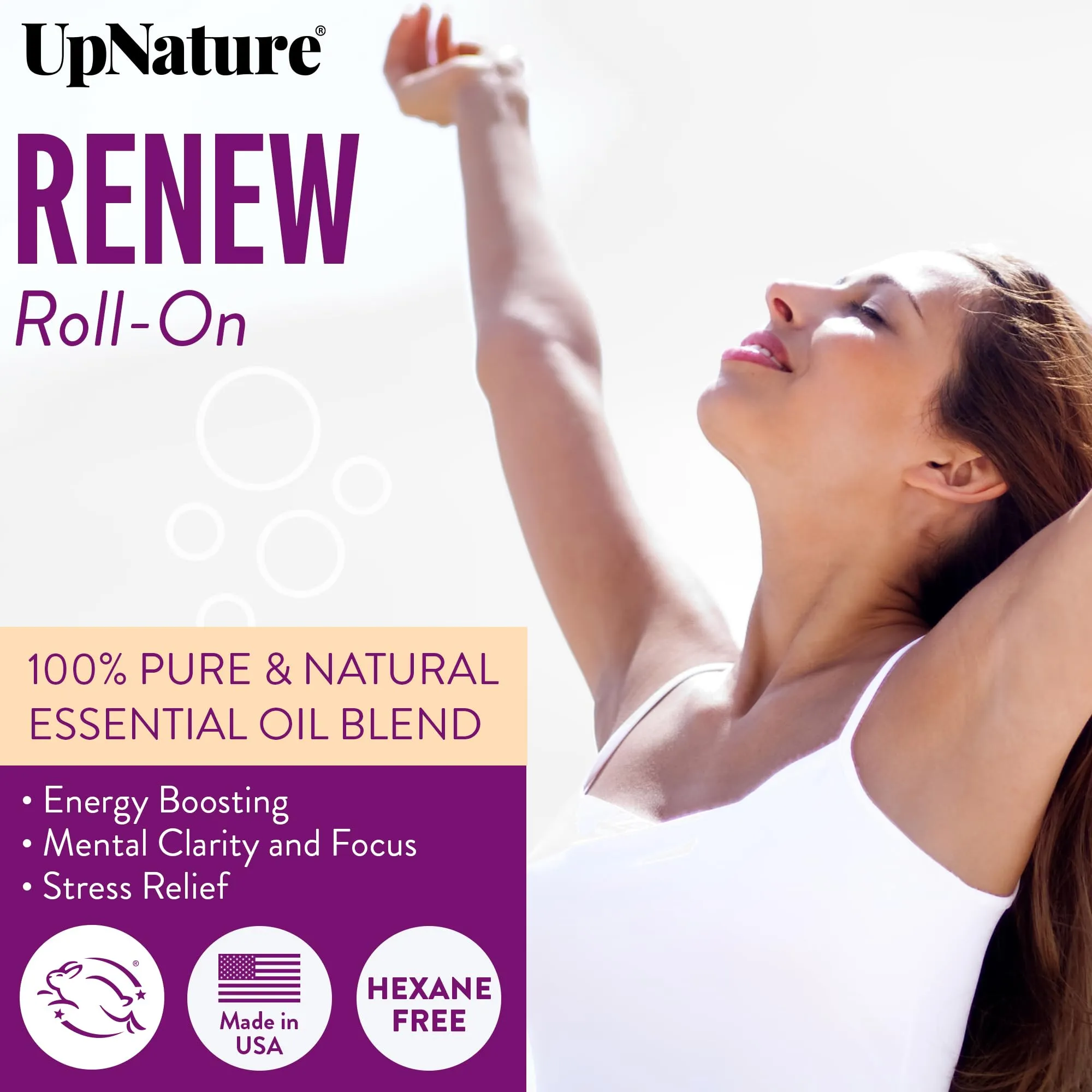 UpNature Renew Essential Oil Roll On Blend- 100% Natural Energy & Focus Booster - Essential Oils for Skin with Tea Tree, Lavender & Cedarwood Oil