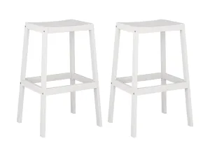 Washed White Natural Wood Bar Stools, Set of 2