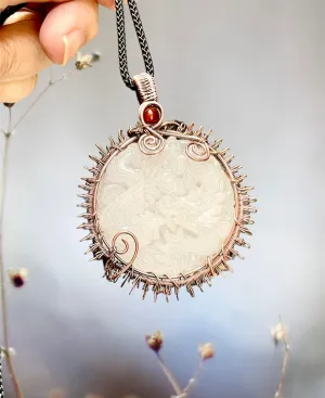 White Jade Phoenix & Dragon Sun Pendant