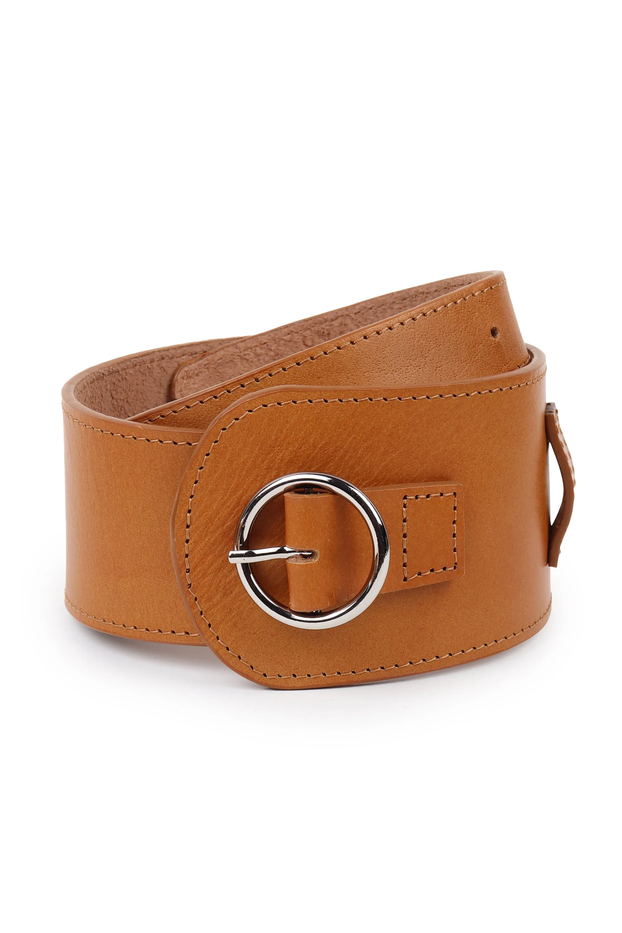 Wide Upcycled Leather Belt Camel