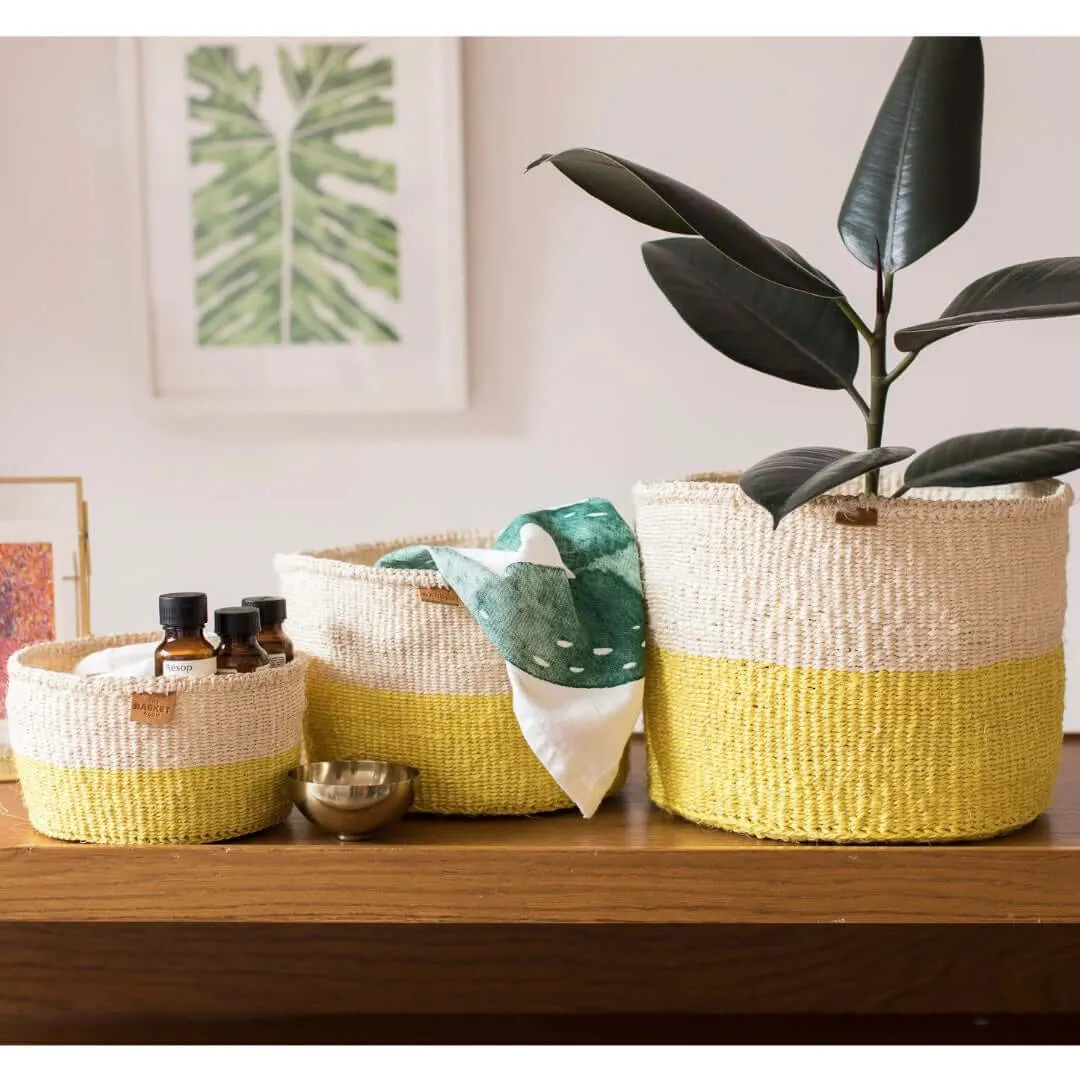 Yellow Colour Block Sisal Basket