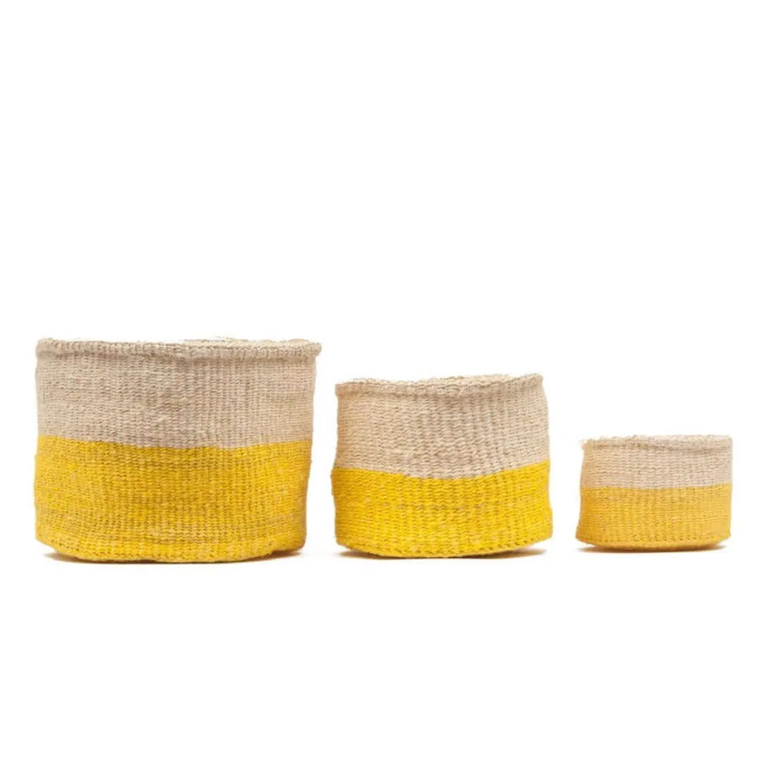 Yellow Colour Block Sisal Basket